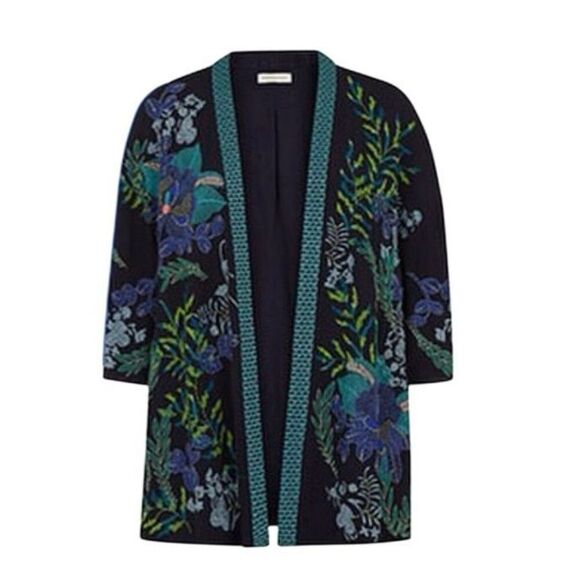 Monsoon Elliah Embroidered Open Kimono Navy Size L - Picture 12 of 12